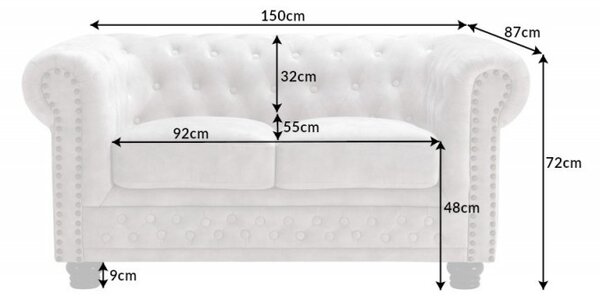 Pohovka CHESTERFIELD 2M 150 CM šampaňská samet Nábytek | Obývací pokoj | Sedací soupravy a pohovky | Pohovky | Pevné