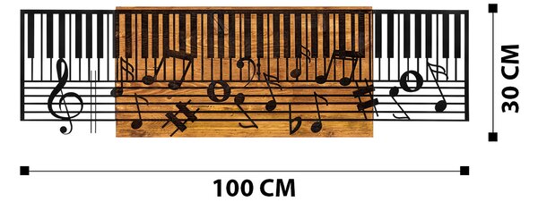 ASIR Nástěnná dekorace dřevo KLÁVESY A NOTY 100 x 30 cm