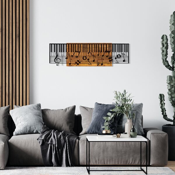 ASIR Nástěnná dekorace dřevo KLÁVESY A NOTY 100 x 30 cm