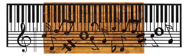 ASIR Nástěnná dekorace dřevo KLÁVESY A NOTY 100 x 30 cm