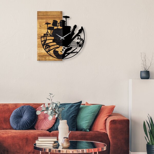 ASIR Nástěnné hodiny dřevo HUDEBNÍ NÁSTROJE průměr 56 cm