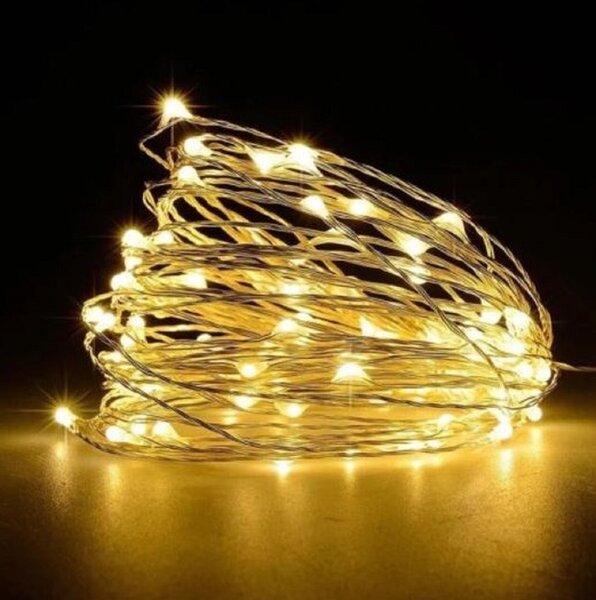 Venkovní vánoční mikro řetěz na baterie, teplá bílá, 5m, 50 LED, 8 programů