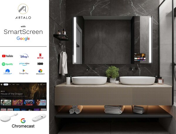SMART Zrcadlo do koupelny s LED osvětlením M4 premium + SmartScreen with Google Chromecast