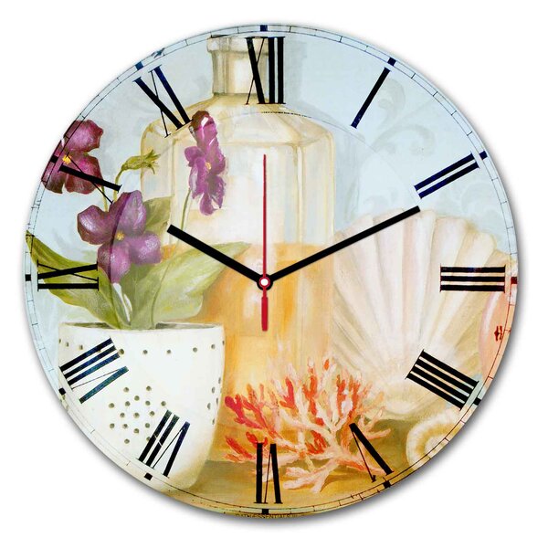 ASIR Nástěnné hodiny MDF ZÁTIŠÍ S FIALKOU 30 x 30 cm