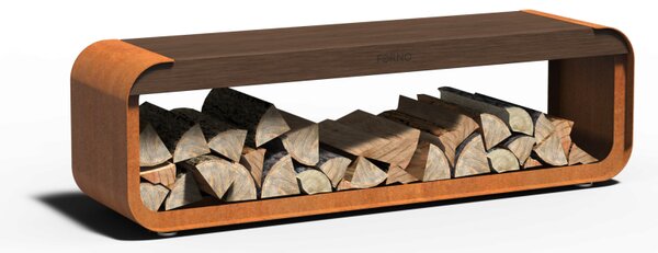 Cortenový dřevník s lavicí ARCH 1 500 × 400 × 450 mm