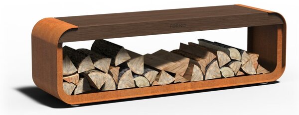 Cortenový dřevník s lavicí ARCH 1 500 × 400 × 450 mm
