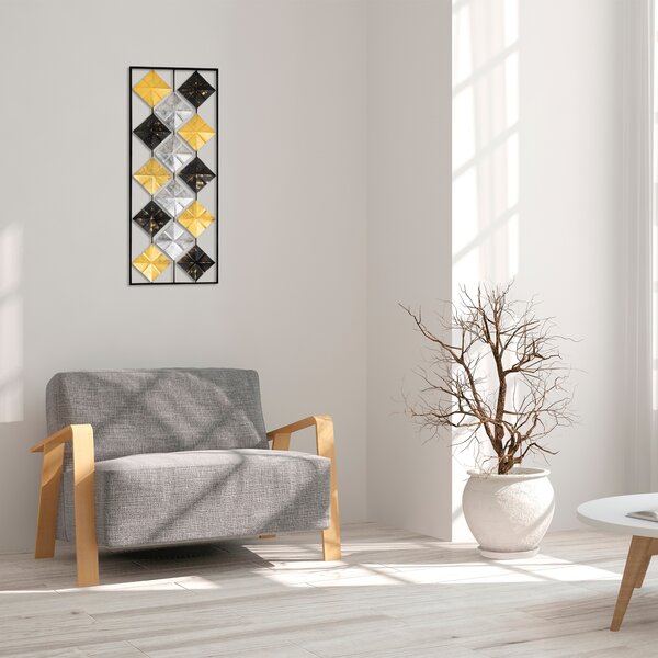 ASIR Nástěnná dekorace kov ČTVEREČKY v OBDÉLNÍKU 38 x 95 cm