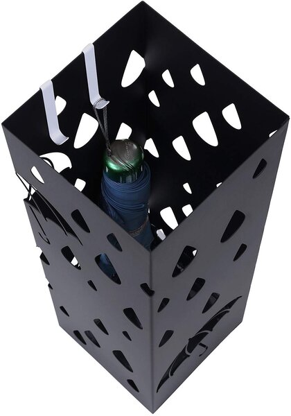 SONGMICS Stojan na deštníky čtvercový černý motiv kapky