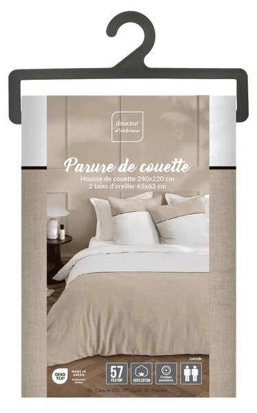 Bílé/béžové bavlněné povlečení na dvoulůžko/prodloužené 240x220 cm Gabrielle – douceur d'intérieur