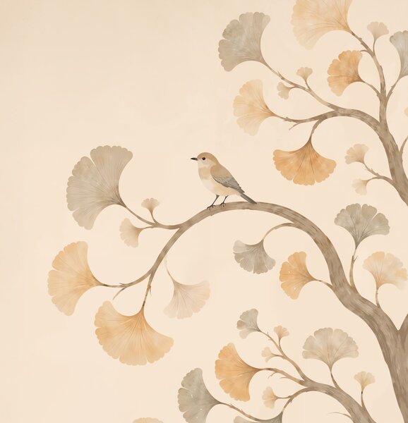 Obraz na plátně - Strom života Ptáček Ginko Biloba FeelHappy.cz Velikost obrazu (šířka x výška): 30 x 40 cm
