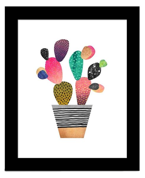 ASIR Obraz na MDF s rámem BAREVNÝ KAKTUS černá 23 x 28 cm