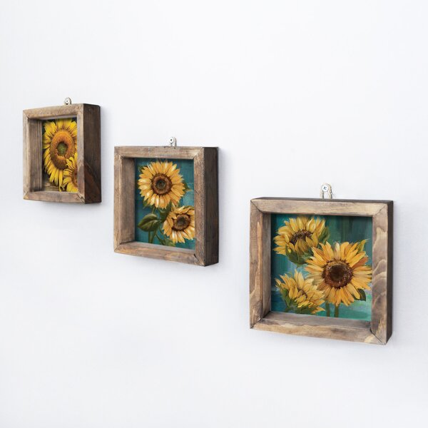 ASIR Obraz na MDF s rámem 3ks SLUNEČNICE 15 x 15 cm