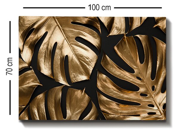 ASIR Obraz na plátně ZLAT MONSTERA NA ČERNÉM 100 x 70 cm