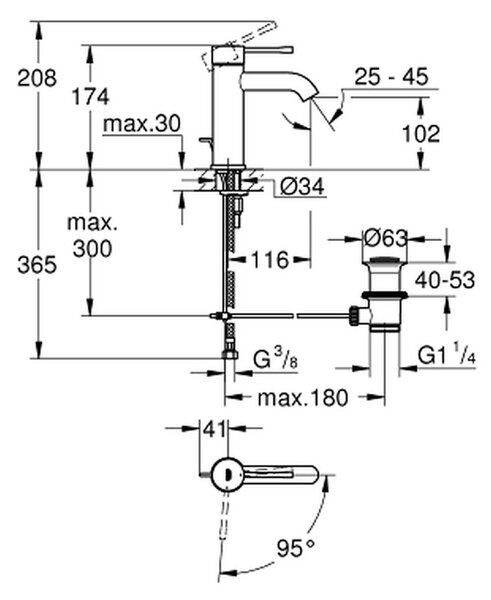 Grohe Essence New- Páková umyvadlová baterie, chrom 23591001