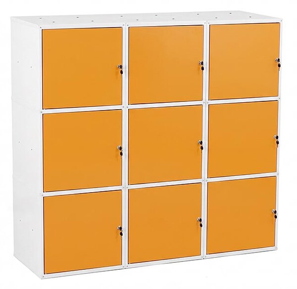 9x Uzamykatelná kovová skříňka Trestles SKM 450x450x450, žlutá dvířka