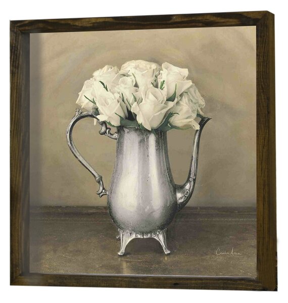 ASIR Obraz na MDF s rámem BÍLÉ RŮŽE V KONÝVCE NA ČAJ 34 x 34 cm