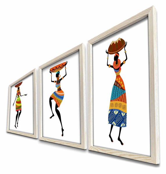 ASIR Obraz na MDF s rámem 3ks AFRICKÉ ŽENY 38 x 53 cm