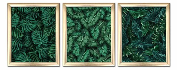 ASIR Obraz na MDF s rámem 3ks LISTY VE ZLATÉM RÁMU 23,5 x 28,5 cm