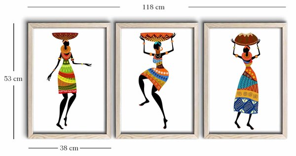 ASIR Obraz na MDF s rámem 3ks AFRICKÉ ŽENY 38 x 53 cm