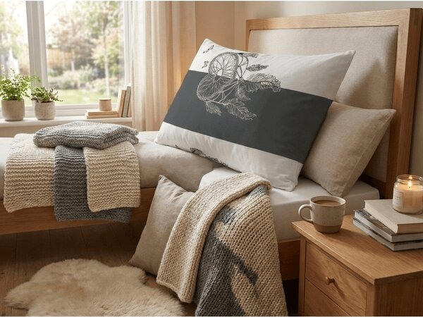 Polybavlněný povlak na polštář TIRSO POLY 70x90 cm, šedo-bílý knoflík