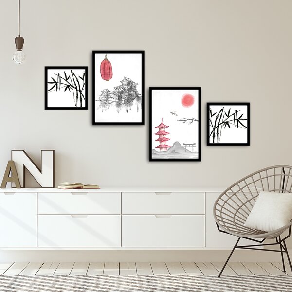 ASIR Obraz na MDF s rámem 4ks JAPONSKÉ UMĚNÍ 30 x 30 (2) 35 x 50 cm (2)