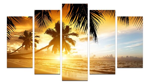 ASIR Obraz na MDF 5ks MOŘE A PALMY 20 x 60 (1) 20 x 50 (2) 20 x 40 cm (2)