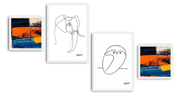 ASIR Obraz na MDF s rámem 4ks SLON A SOVA 30 x 30 cm (2) 35 x 50 cm (2)