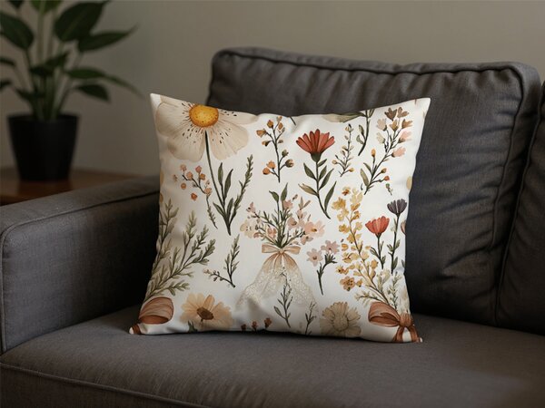 Polybavlněný povlak na polštář FLORAL RIBBON POLY 45x45 cm, krémový