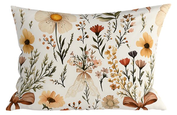 Polybavlněný povlak na polštář FLORAL RIBBON POLY 50x70 cm, krémový