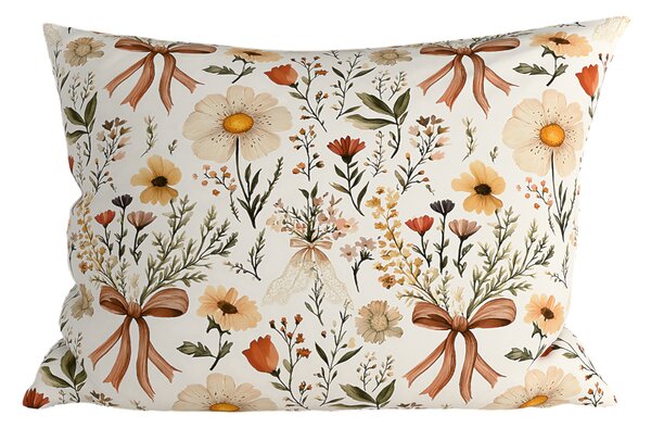 Polybavlněný povlak na polštář FLORAL RIBBON POLY 70x90 cm, krémový