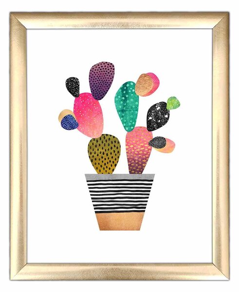 ASIR Obraz na MDF s rámem BAREVNÝ KAKTUS zlatá 23,5 x 28,5 cm