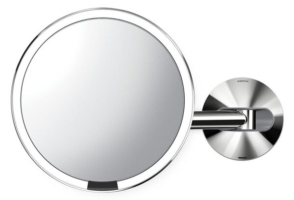 Simplehuman, Nástěnné kosmetické zrcadlo s LED osvětlením Sensor, dobíjecí, 20 cm | lesklá nerez