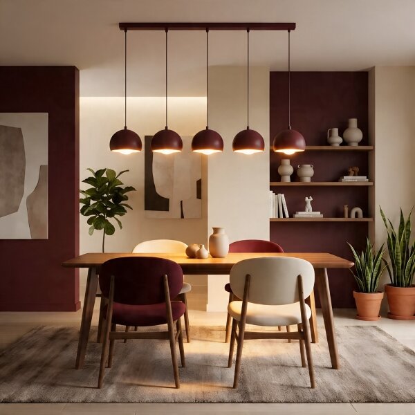 Lustr na lanku SOOL 5xE27/15W/230V burgundy