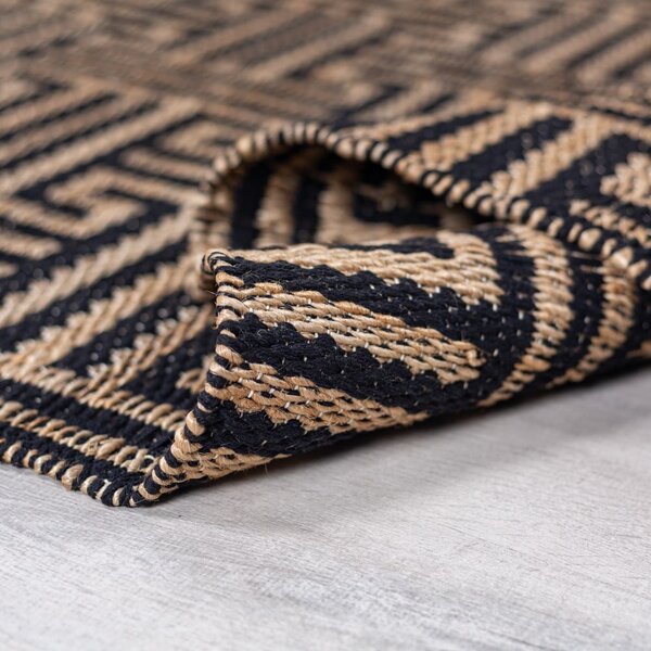Černý/v přírodní barvě ručně tkaný běhoun s příměsí juty 80x230 cm Meander Jute – Flair Rugs