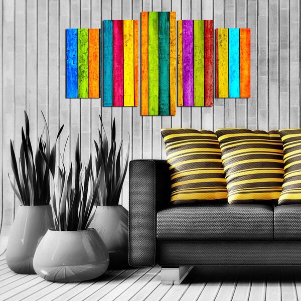 ASIR Obraz na MDF 5ks BAREVNÉ LAŤKY 20 x 60 (1) 20 x 50 (2) 20 x 40 cm (2)