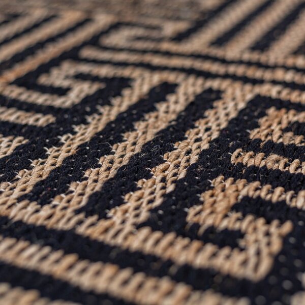 Černý/v přírodní barvě ručně tkaný běhoun s příměsí juty 80x230 cm Meander Jute – Flair Rugs