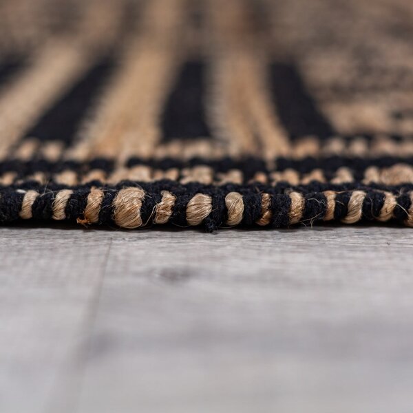 Černý/v přírodní barvě ručně tkaný běhoun s příměsí juty 80x230 cm Meander Jute – Flair Rugs