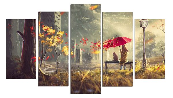 ASIR Obraz na MDF 5ks DÍVKA A KOČKA 20 x 60 (1) 20 x 50 (2) 20 x 40 cm (2)