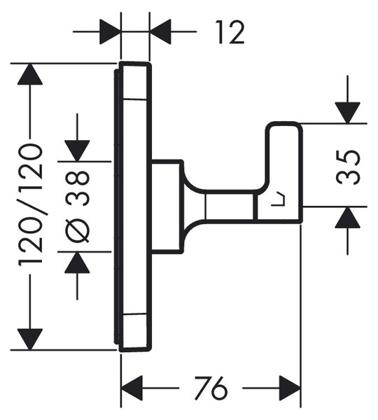 AXOR Citterio E Uzavírací a přepínací ventil Trio/Quattro 120/120 s podomítkovou instalací, chrom 36772000