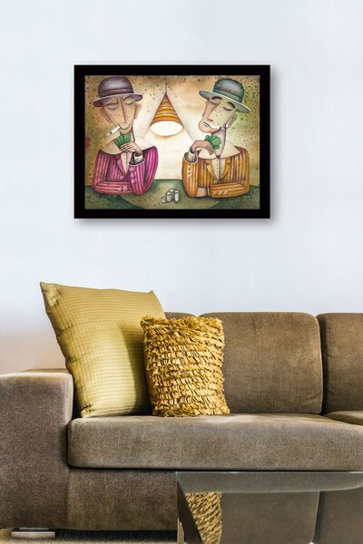 ASIR Obraz na MDF s rámem DVA HRÁČI KARET 56 x 41 cm