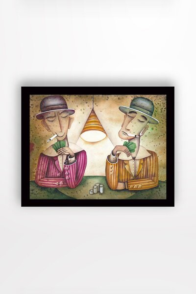 ASIR Obraz na MDF s rámem DVA HRÁČI KARET 56 x 41 cm
