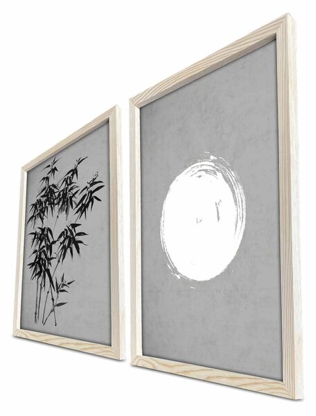 ASIR Obraz na MDF s rámem 2ks BAMBUS A ÚPLNĚK 38 x 53 cm