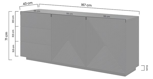 Moderní komoda Asha 167 cm dvoudveřová se zásuvkami - artisan / černý mat