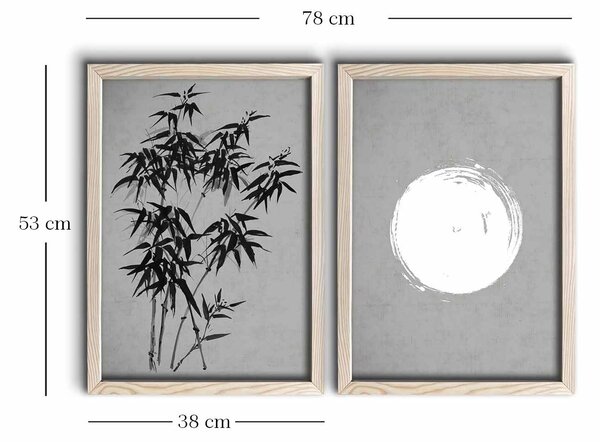 ASIR Obraz na MDF s rámem 2ks BAMBUS A ÚPLNĚK 38 x 53 cm