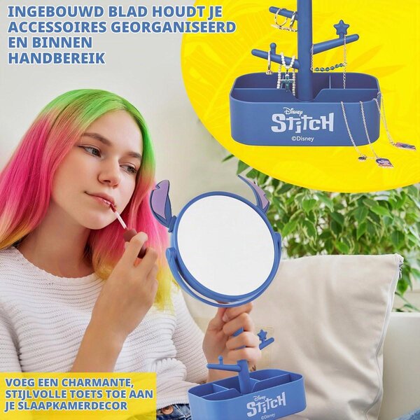 Kosmetické zrcadlo stolní zrcadlo - S držákem na šperky a podnosem - 3D ozdoby na uši - Modrá - Na toaletní stolek a psací stůl