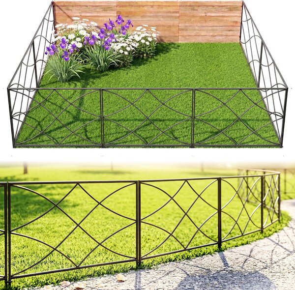 Dekorativní kovové zahradní plot, rozměry 40 cm x 2,75 m, černá barva, moderní design, ocel s příměsí železa