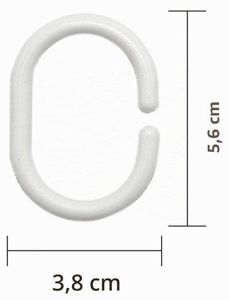 Háčky na závěs do sprchy - Plastové - C tvar - 6 x 4 x 0,5 cm - Bílé - Sada 24 kusů