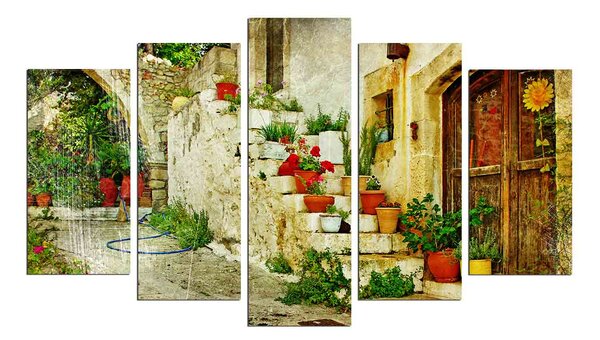 ASIR Obraz na MDF 5ks NA DVORKU 20 x 60 (1) 20 x 50 (2) 20 x 40 cm (2)