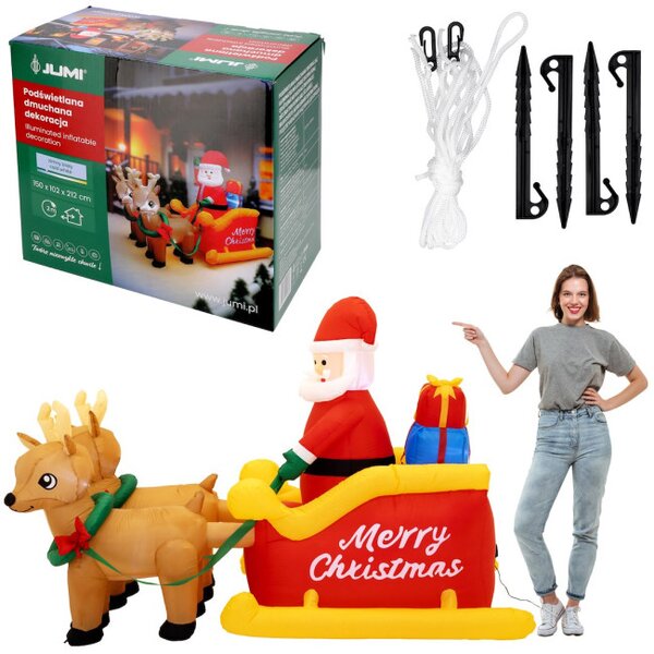 Nafukovací Santa Claus na saních se sobíky 212 cm
