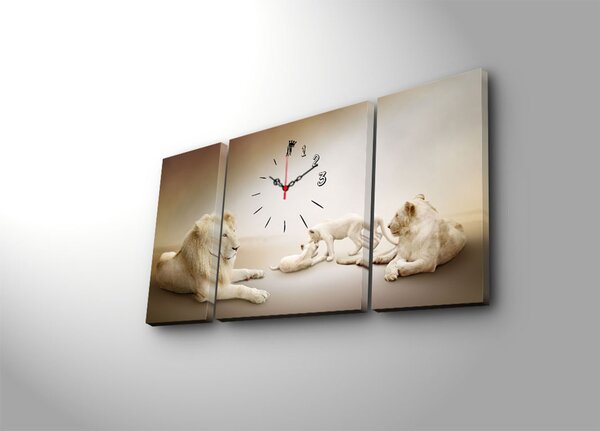 ASIR Obraz s hodinami na plátně 3ks LVÍ RODINKA 20 x 45 (2), 40 x 45 cm (1)